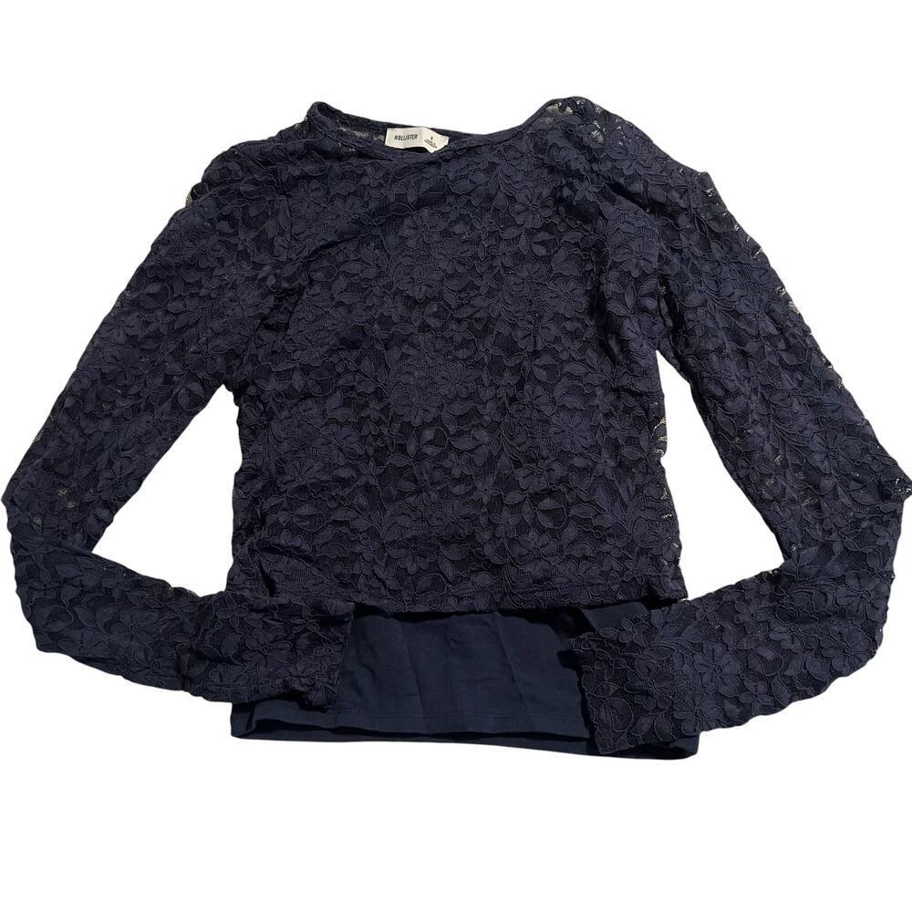 HOLLISTER Navy Blue Lace Long Sleeve Top W/ Navy Blue Cami Lining Size S